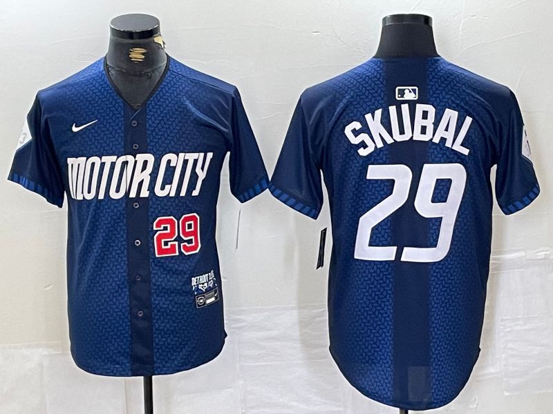 Men Detroit Tigers 29 Skubal Blue City Edition Nike 2024 MLB Jersey style 3